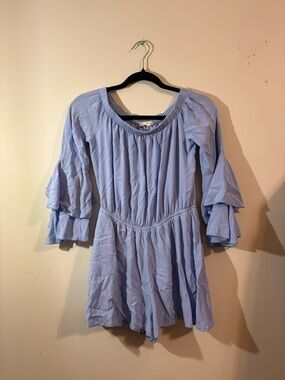 Altar’d state women small pull on romper Blue Tiered Bell Sleeves elastic waist